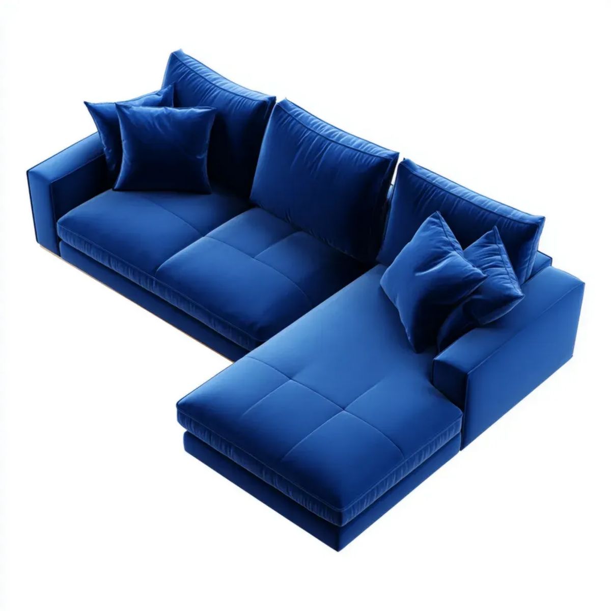 Granatowa sofa narożna L z prawostronnym szezlongiem, aksamit, 280 × 180 × 85 cm