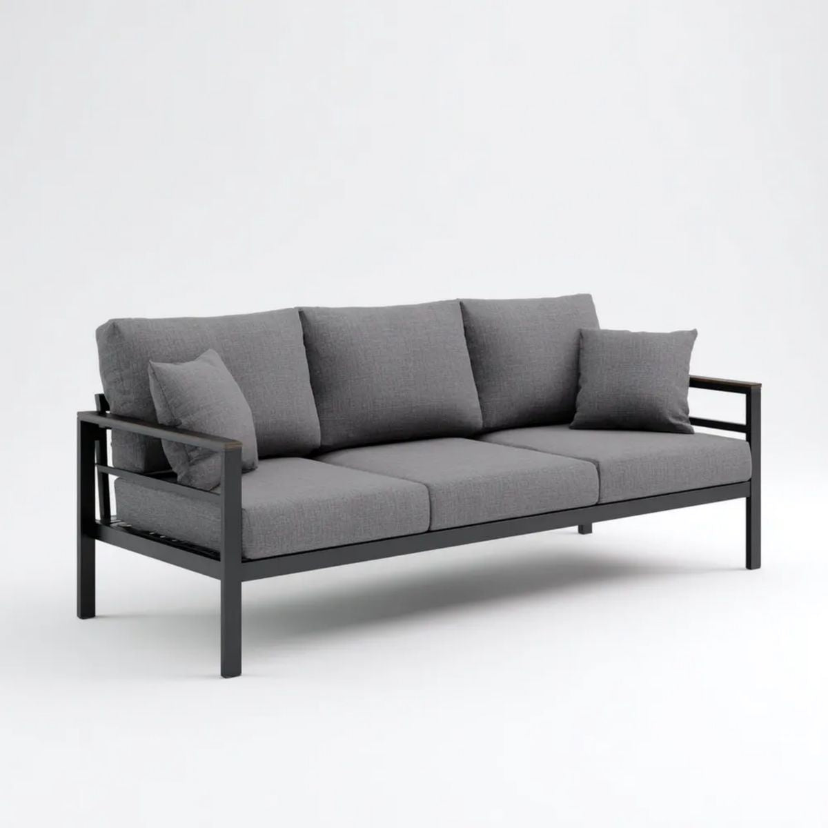 3-osobowa sofa z tkaniny na stalowej ramie, szaro-czarna, 200 x 80 x 78 cm