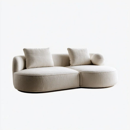 Kremowa sofa dwuosobowa z tapicerką bouclé, owalna, 220 × 105 × 75 cm