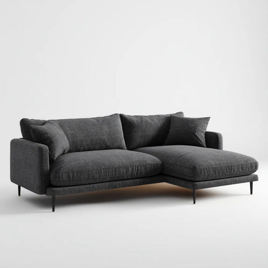 Grafitowa sofa narożna z prawym szezlongiem z tkaniny 250 × 160 × 85 cm