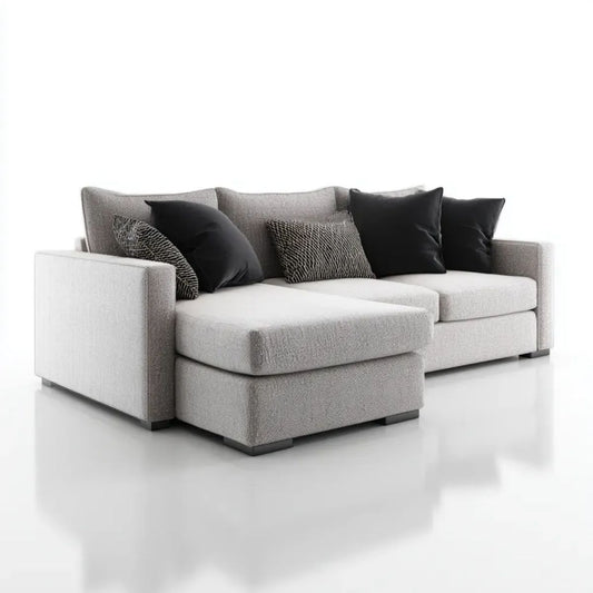 Szara sofa narożna w kształcie L z lewostronnym szezlongiem, tapicerowana tkaniną, 250 × 170 × 85 cm
