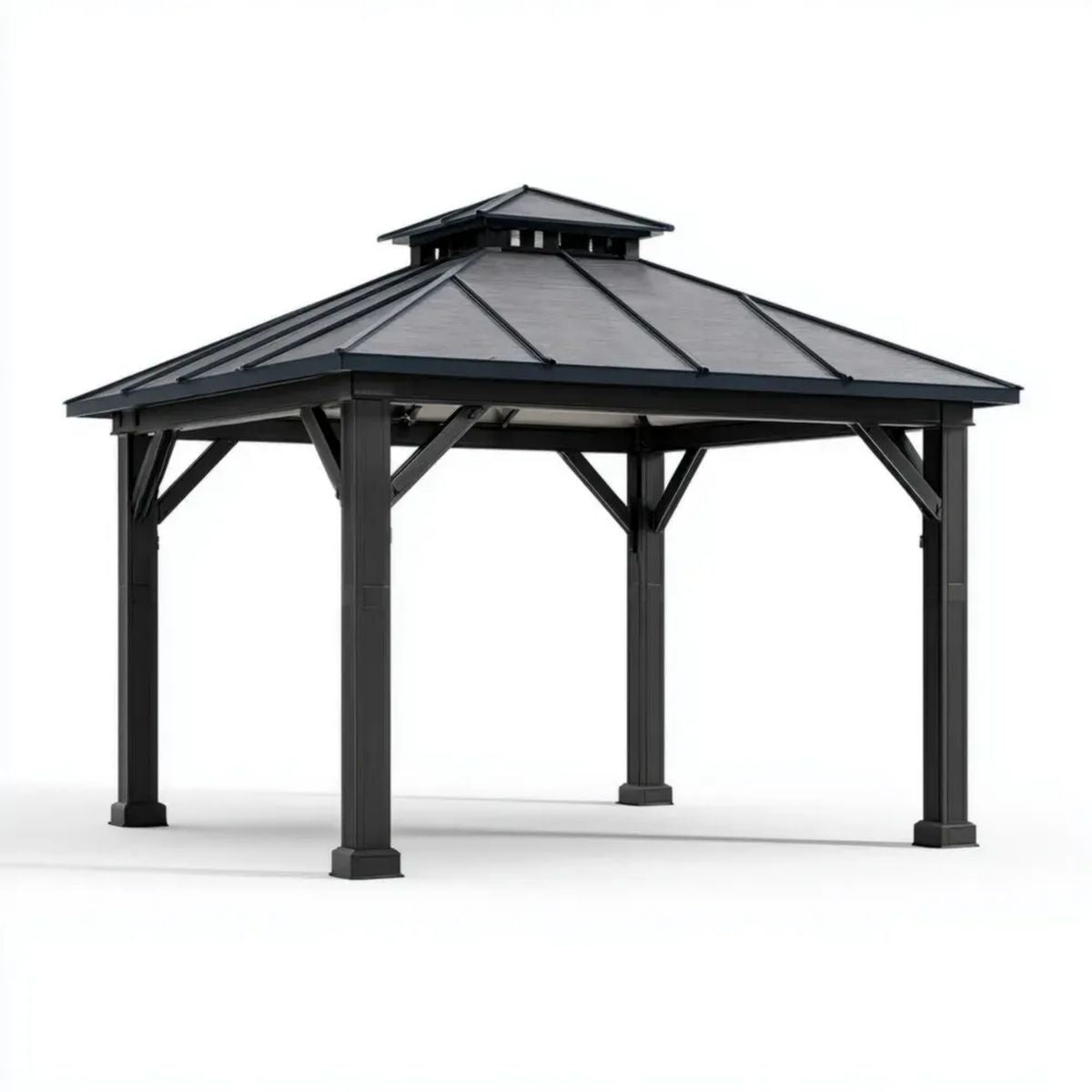 Altana ogrodowa kwadratowa czarna z aluminium i stali ocynkowanej 300 x 300 x 290 cm