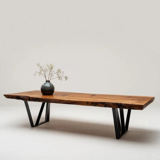 Prostokątny stół drewniany na czarnych stalowych nogach 200 × 100 × 76 cm brązowy