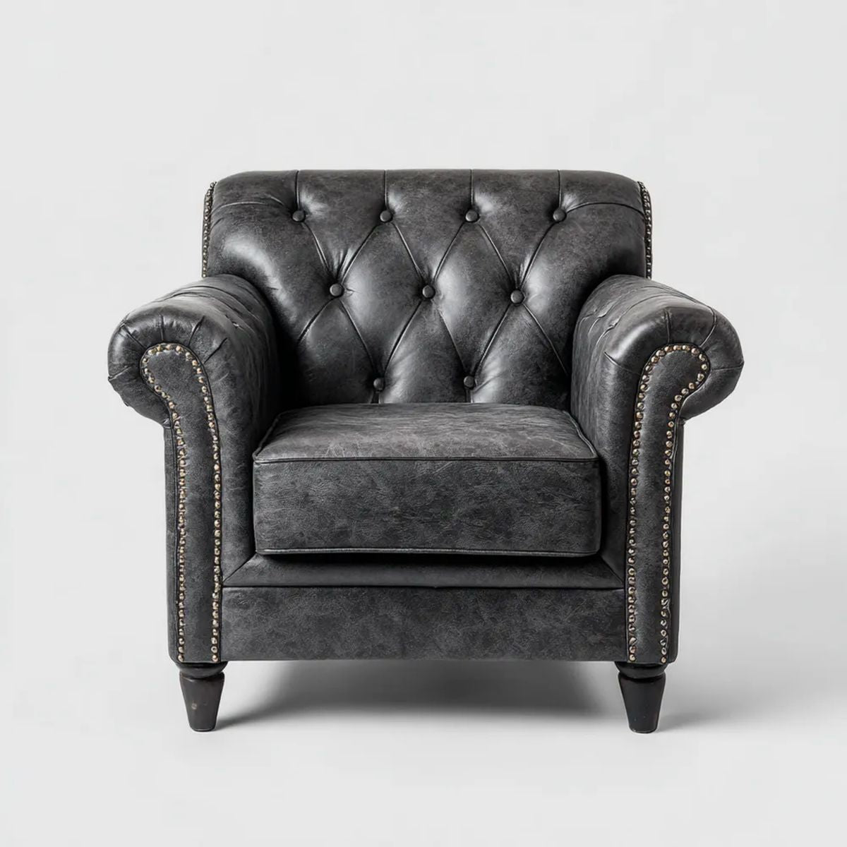 Fotel Chesterfield z ekoskóry PU, grafitowy, 112 x 90 x 105 cm