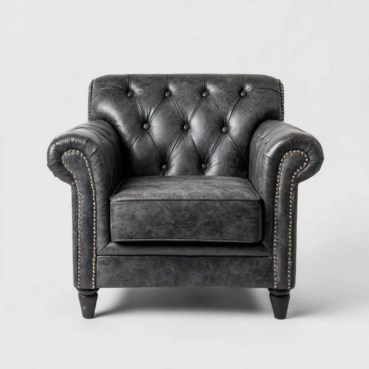 Fotel Chesterfield z ekoskóry PU, grafitowy, 112 x 90 x 105 cm